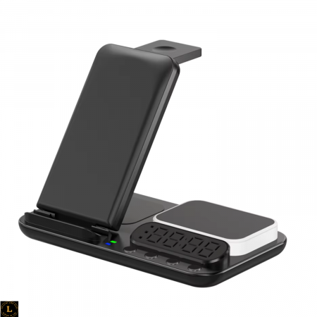 Statie de Incarcare Magnetica Fast Charge 18W, Ceas Digital cu Alarma, Lampa LED cu 3 Tipuri de Lumina, Compatibil cu iPhone, Samsung, Apple Watch, AirPods, cu Lumina de veghe, pentru o incarcare rapi [1]