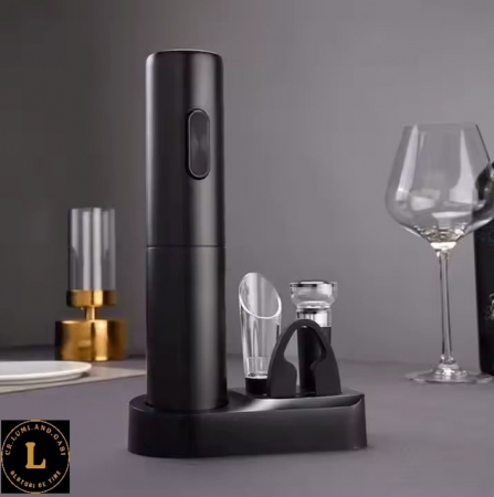 Tirbuson electric de vin Set automat de deschizator de vin. 6 in 1cu Baza, Accesoriu Taiat Folie, incarcare Type-C, dop de vid si aerator/varsator de vin, Calitate Premium [2]
