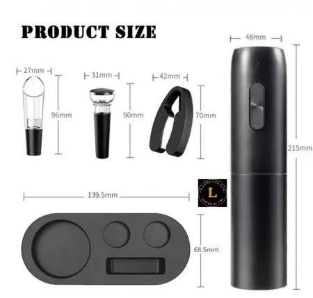 Tirbuson electric de vin Set automat de deschizator de vin. 6 in 1cu Baza, Accesoriu Taiat Folie, incarcare Type-C, dop de vid si aerator/varsator de vin, Calitate Premium [3]