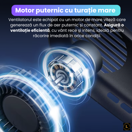 Ventilator portabil pentru gat cu placi reci, racire 3D 720°, 3 viteze, 4 zone de ventilatie, motor 5500rpm, baterie 4000mAh, racire instant, alb [6]