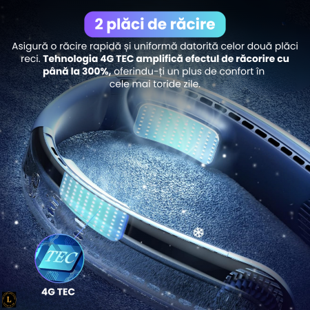 Ventilator portabil pentru gat cu placi reci, racire 3D 720°, 3 viteze, 4 zone de ventilatie, motor 5500rpm, baterie 4000mAh, racire instant, alb [3]