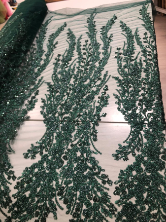 Materiale Textile Premium - Dantelă brodată cu mărgele (Verde Smarald)
