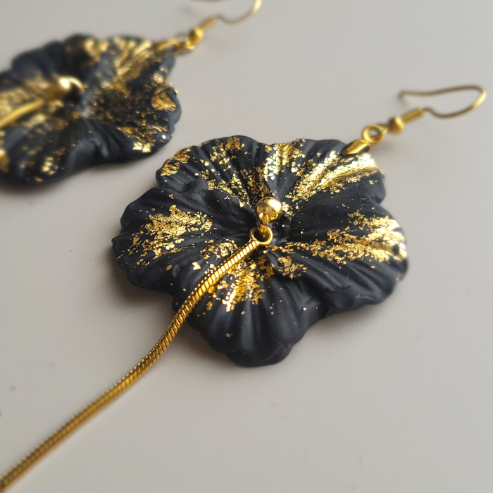 Cercei Eleganță Tropicală Negru cu Auriu [2]