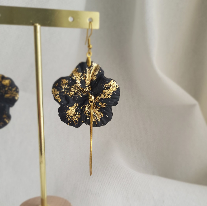 Cercei Eleganță Tropicală Negru cu Auriu [4]