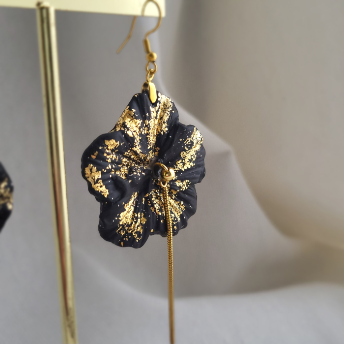 Cercei Eleganță Tropicală Negru cu Auriu [3]