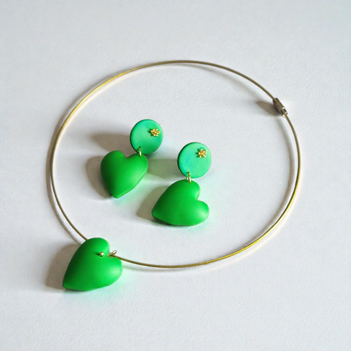 Set colier si cercei Inimi Verzi [2]