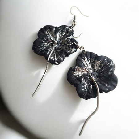 Cercei Flori - Cercei Eleganță Tropicală Negru cu Argintiu