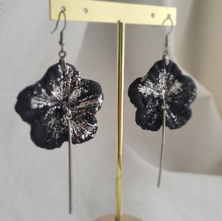 Cercei Eleganță Tropicală Negru cu Argintiu [1]