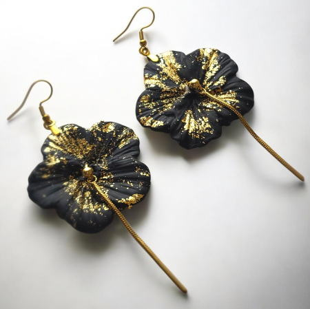 Cercei Flori - Cercei Eleganță Tropicală Negru cu Auriu