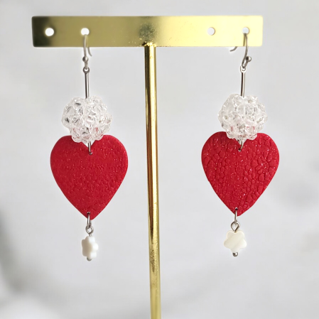 SĂRBĂTORI - Cercei eleganți cu inimă roșie cu reflexii argintii