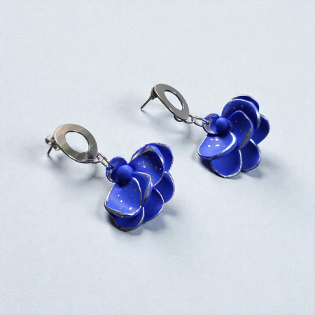 Cercei florali albastru regal