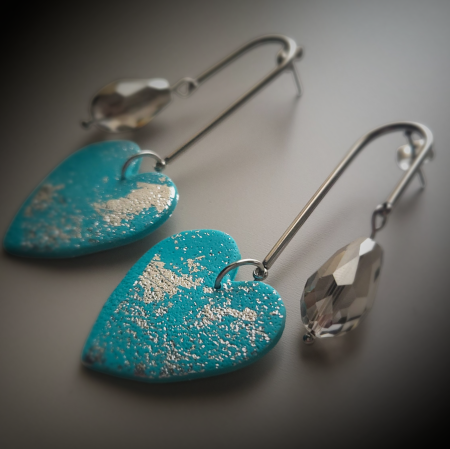 Cercei Inimi turcoaz cu cristal fumuriu [1]