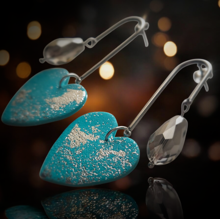 Inimi - Cercei Inimi turcoaz cu cristal fumuriu