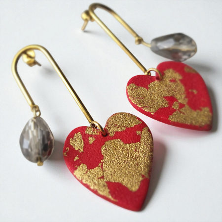 Inimi - Cercei Inimi cu cristal fumuriu