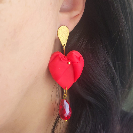 SĂRBĂTORI - Cercei Inimi cu cristale roșii