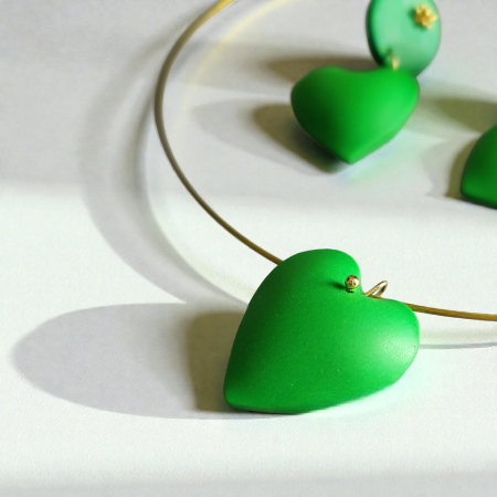 Inimi - Set colier si cercei Inimi Verzi