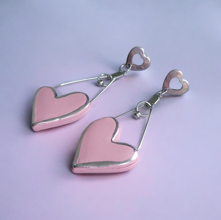 Inimi - Cercei inimi roz