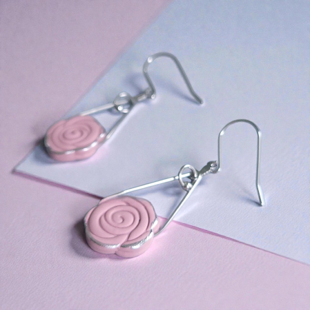 Cercei Flori - Cercei trandafiri roz