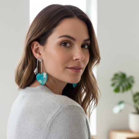 Cercei Inimi turcoaz cu cristal fumuriu [1]