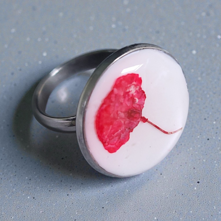 Herbarium - Inel reglabil lut cu floare presata