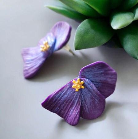 Cercei Flori - Violete Regale reflexii albastre