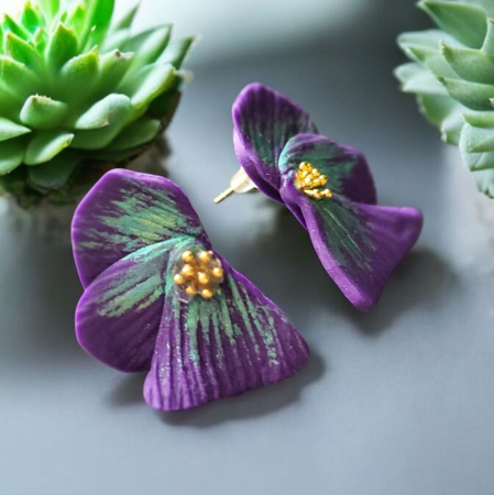 Cercei Flori - Violete Regale reflexii verzi