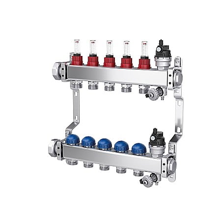 DISTRIBUITORI - DISTRIBUITOR / COLECTOR 1" 12 CIRCUITE - INOX (CU ROBINETI TERMOSTATICI SI DEBITMETRE) - 740*330*86