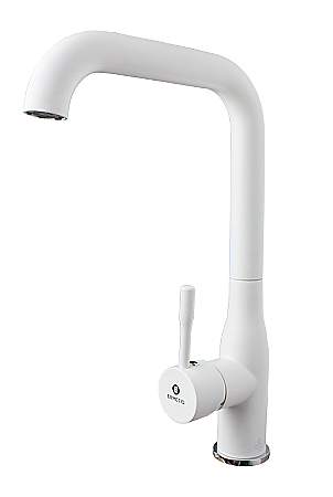 SANITARE - Baterie bucatarie teava inox 90° ALB