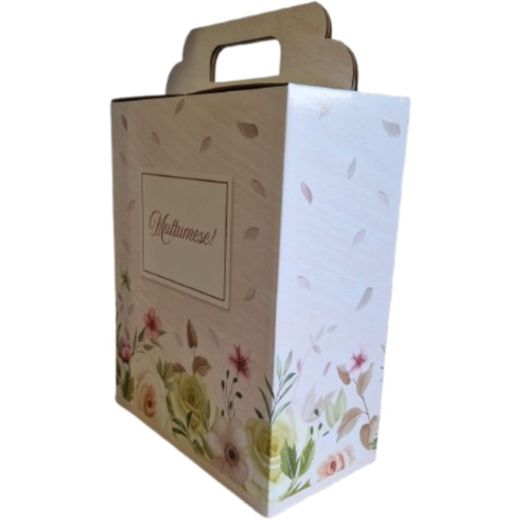 Cutii Cadou - Cutie cadou carton ondulat model trandafiri "Mulțumesc" 260x135x325 mm