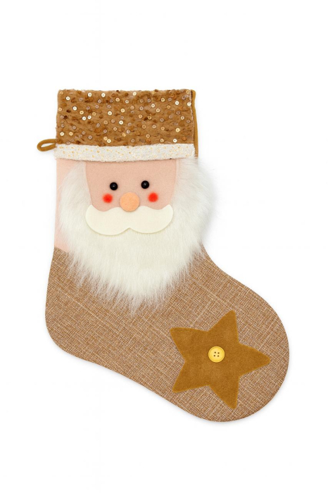 Șosetă Cadouri Moș Nicolae – Model Auriu, Design Festiv (Ren / Moș Crăciun / Om de Zăpadă), 33x25cm [2]