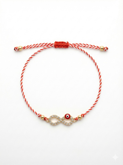 Set 12 bratari martisor cu simbol infinit si ochi norocos, snur reglabil rosu-alb [2]