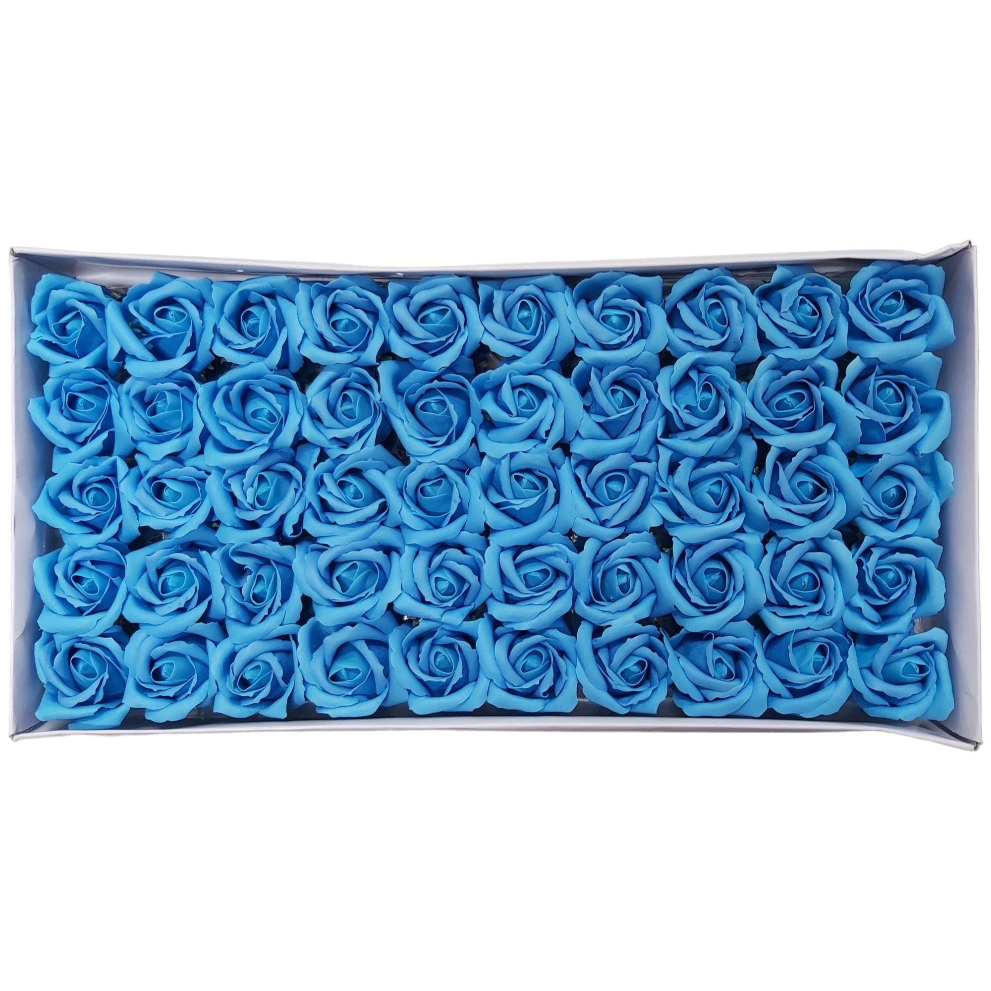 Cutie 50 trandafiri bleu din sapun – flori artificiale parfumate pentru cadouri si decor [2]