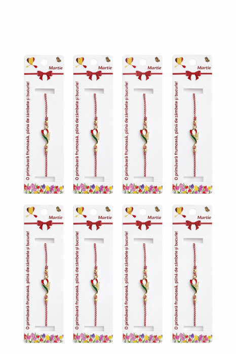 Set 12 bratari martisor cu lalea metalica rosie, snur reglabil, simbol primavara [5]