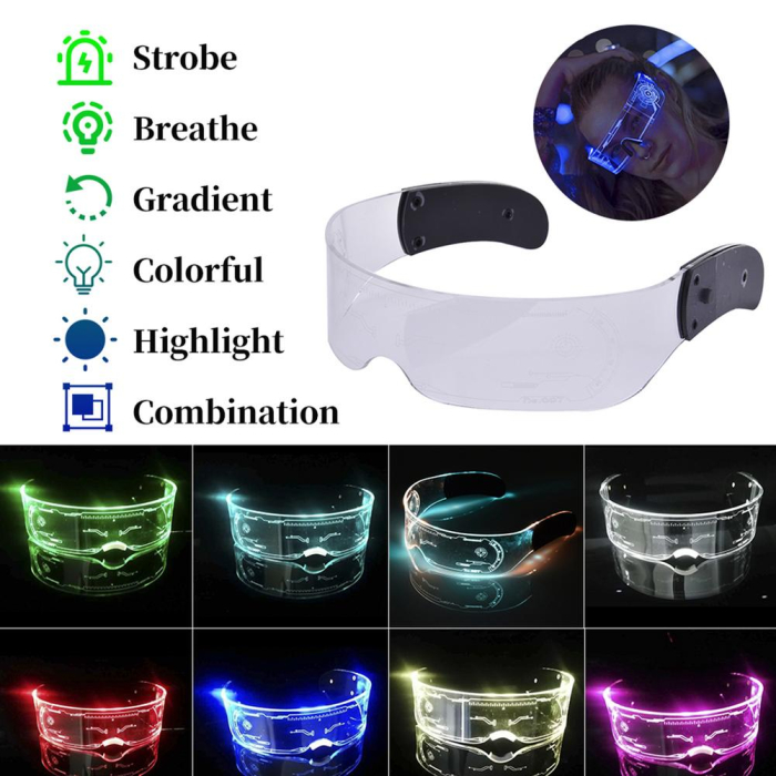 Ochelari LED Futuristi – 7 Moduri Luminoase, Party, Festival, Club, Cosplay [3]