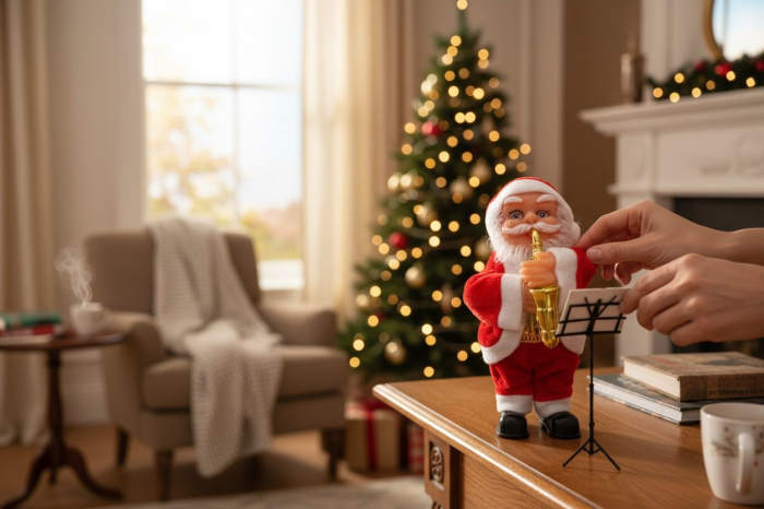 Mos Craciun muzical cu saxofon – figurina decorativa Craciun, 17cm [2]