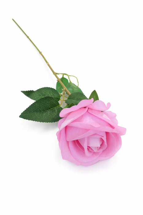 Trandafir artificial roz delicat cu petale catifelate si frunze 46 cm calitate superioara [3]