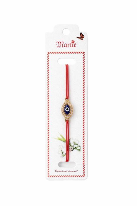 Set 24 Bratari Martisor cu Ochi Protector Auriu si Strasuri, Snur Rosu Elastic, 12x3cm [2]