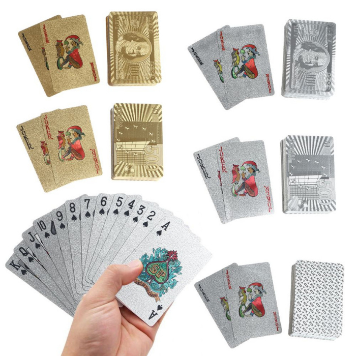 Carti de Joc Luxury cu Cutie Tip 100 USD, Set Premium Metalic, Poker Edition [3]