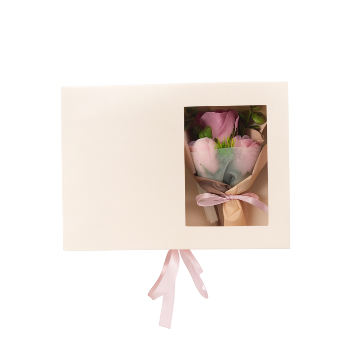 Set cadou premium roz 25x19x9.5 cm cu flori decorative si difuzor parfum, cutie eleganta + punga [2]