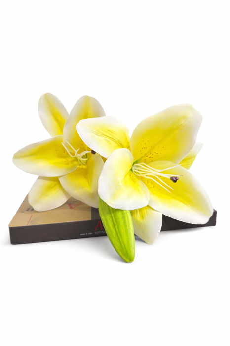 Crin artificial elegant galben cu alb, 2 flori si boboc, inaltime 70 cm [2]