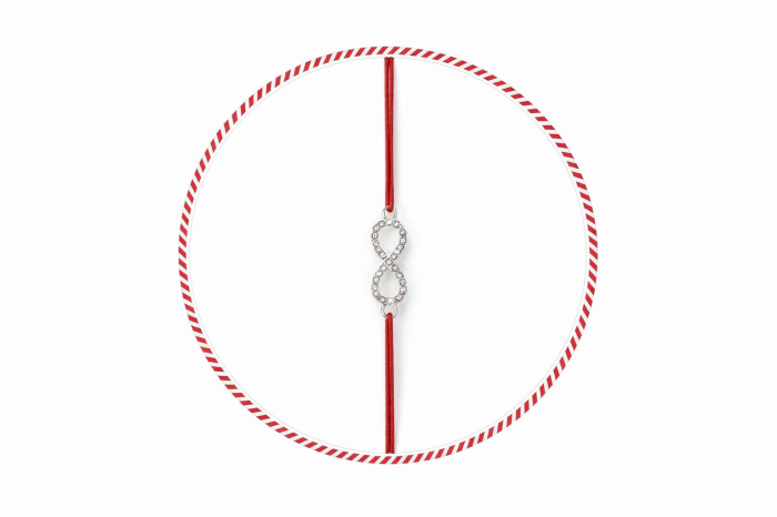 Set 24 bratari martisor cu simbol infinit argintiu cu strasuri pe snur rosu elastic [2]