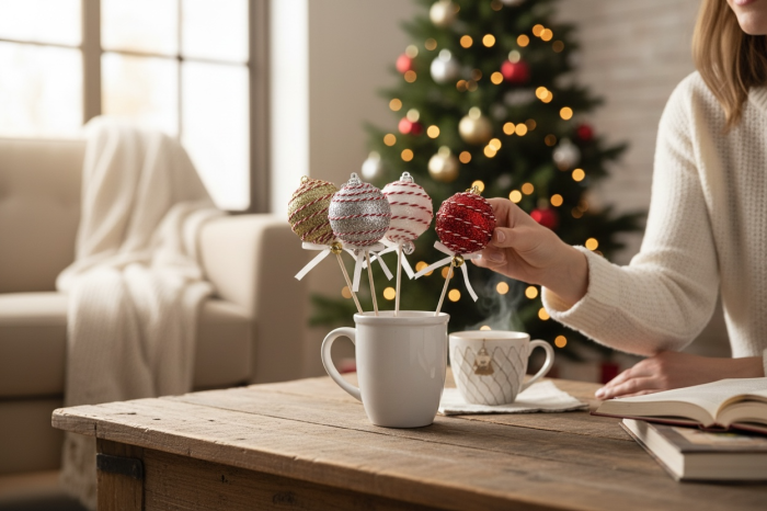 Set 4 Decoratiuni Glob pe Bat Craciun – Aurii, Argintii, Rosii, Albe [2]