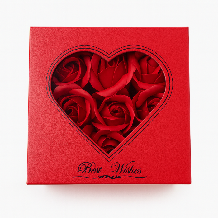 Cutie cadou 11x11x9.5 cm cu 9 trandafiri de sapun rosii, aranjament elegant Forever Love [2]