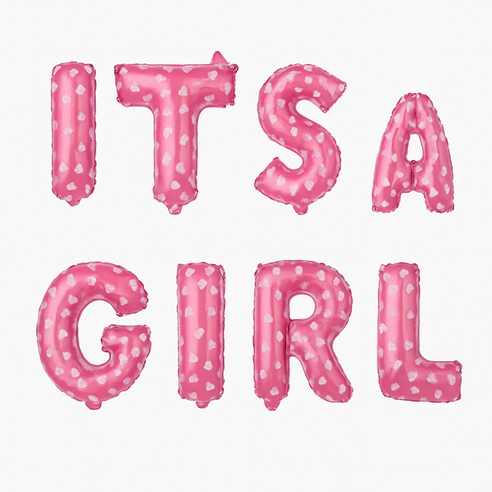 Set baloane folie IT'S A GIRL roz 40 cm, 8 litere, decor botez si gender reveal [1]