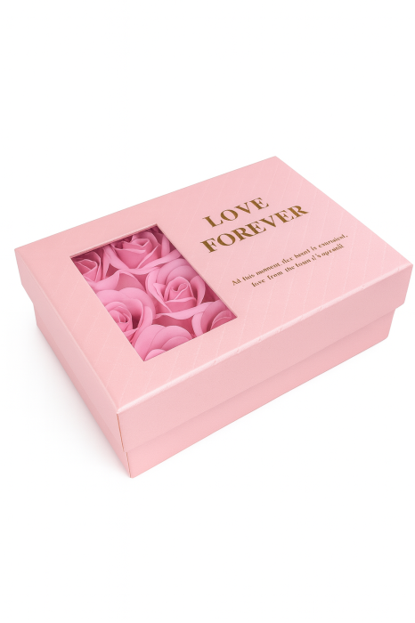 Set Cadou Love Forever cu Trandafiri din Sapun in Cutie Roz Premium + Punga Cadou [1]