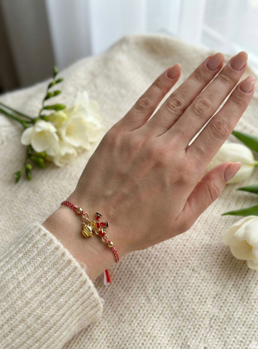 Set 12 bratari martisor cu figurina cosar norocos, snur reglabil rosu-alb [3]