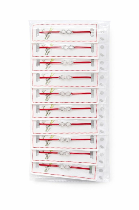 Set 24 bratari martisor cu simbol infinit argintiu cu strasuri pe snur rosu elastic [3]
