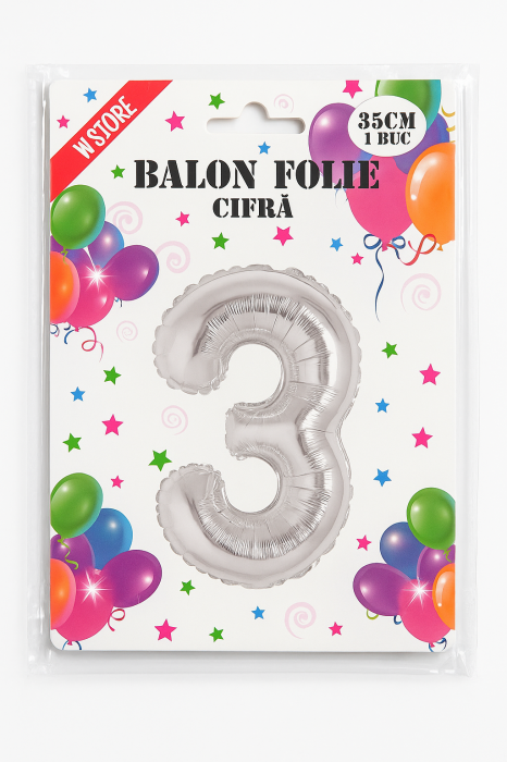 Balon folie cifra 3 argintiu, 35 cm, pentru aniversari si petreceri, 1 buc [2]