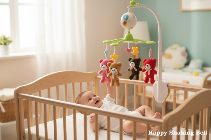 Carusel pentru Patut Bebe – Happy Shaking Bell, Ursuleti Colorati, 38 x 29 cm [3]