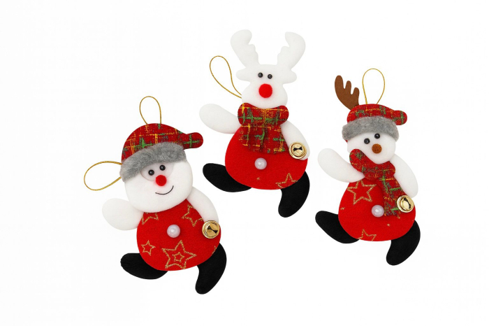 Set 12 decoratiuni Craciun textile – ren, om de zapada si ursulet, model rosu, 15cm [1]